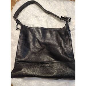 Sondra Roberts Squared soft black leather shoulder bag with silvertone hardware.